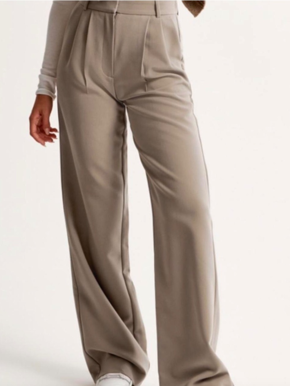 Abercrombie & Fitch Sloane Tailored Wide Leg Pleated Pants Curve Love, Taupe